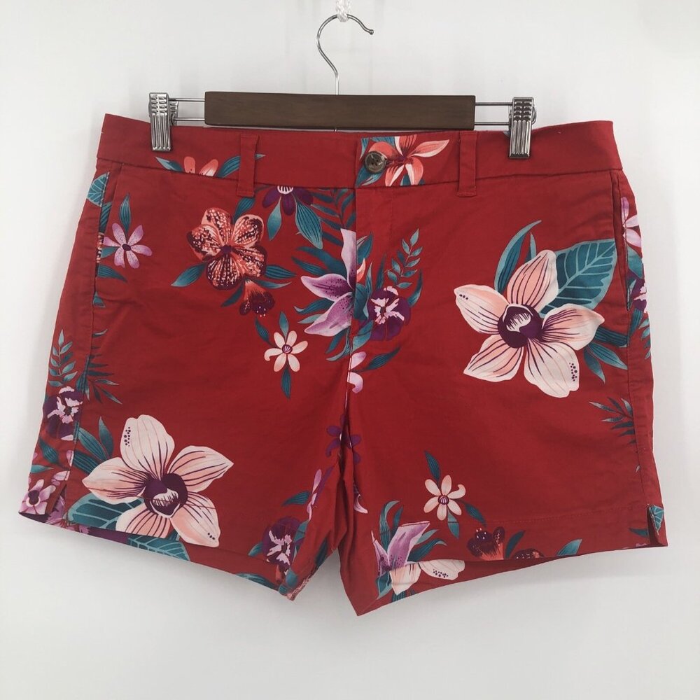 Old Navy Everyday Short Women 10 Red Floral Print Tropical 5.5" Inseam Pockets